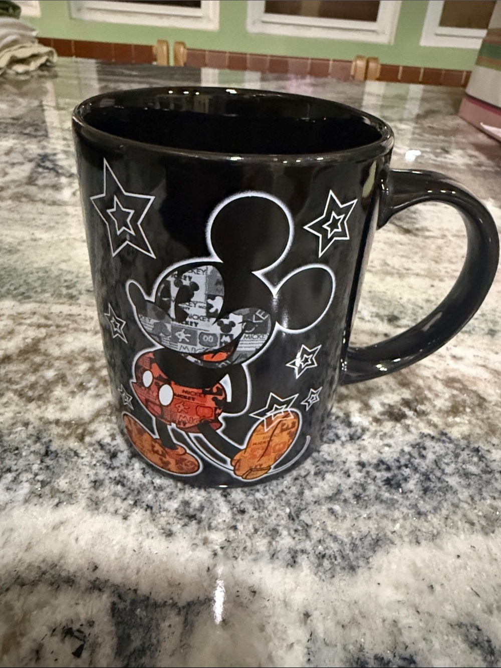 Disney Black Mickey Mouse Graphic Ceramic Mug with Red and Orange Accents NWT